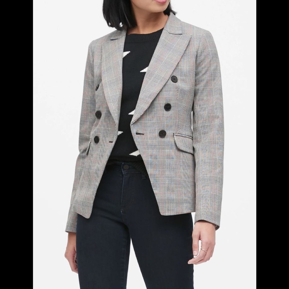 Double breasted plaid blazer
